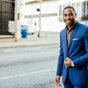 man in blue formal suit