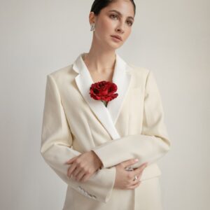 woman wearing white blazer